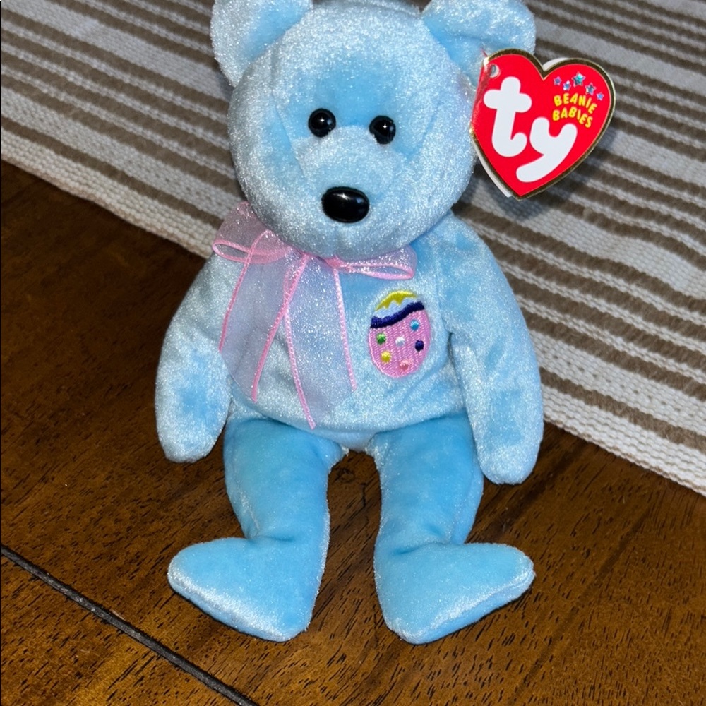 Ty Beanie Babies Blue Bear Plush eggs II Easter Bear